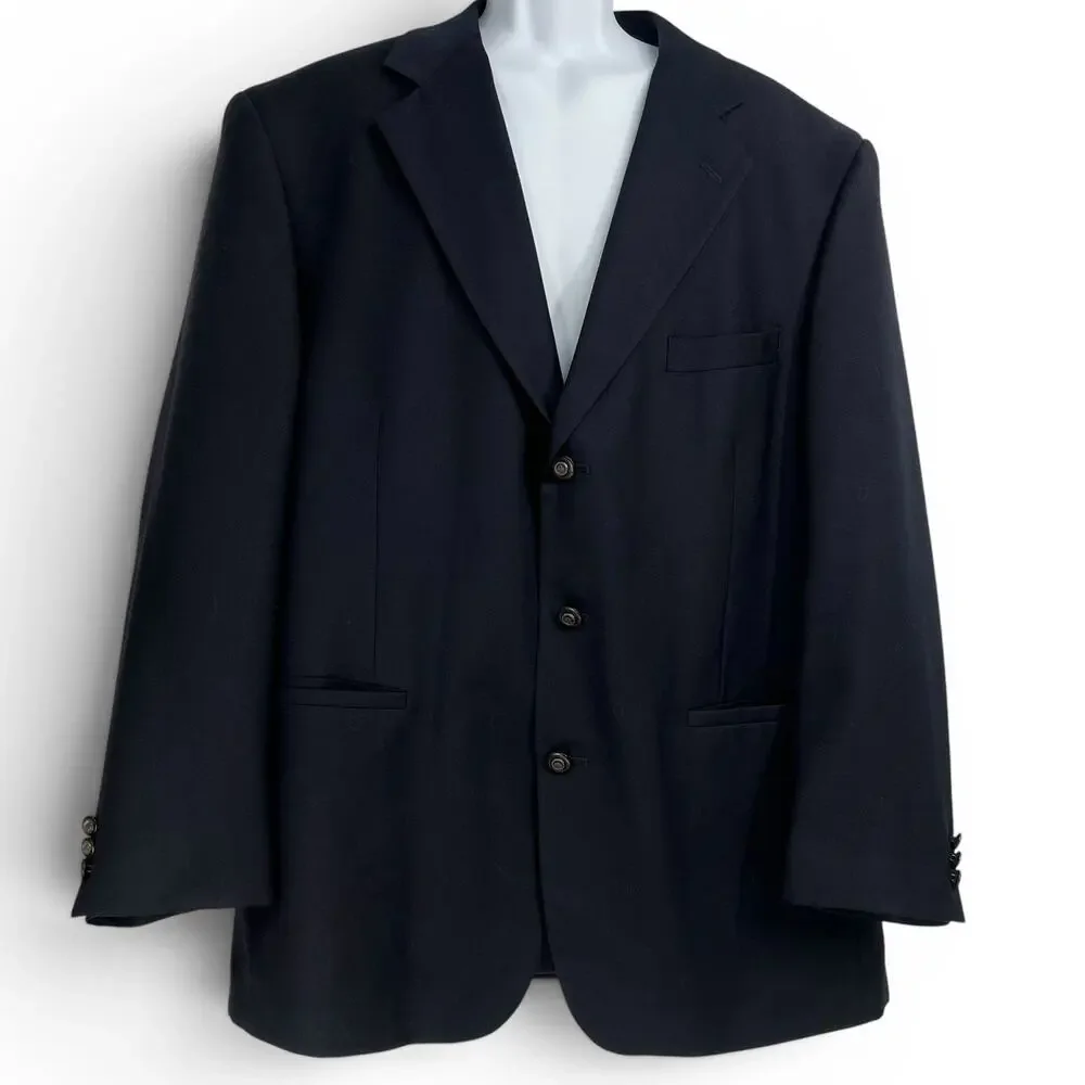 MARCO CARELLI Summer Weight 100% Worsted Wool Navy Blue Sport Coat 46R Classic